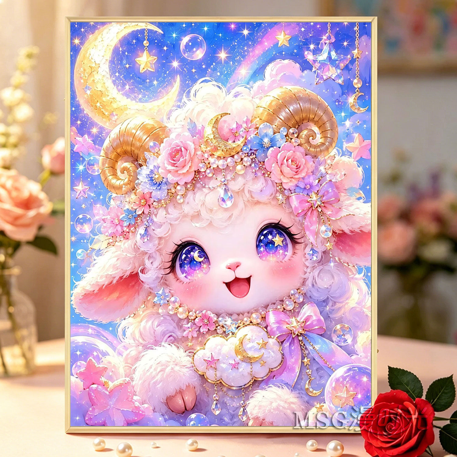 可爱小羊女孩钻石画2026新款满钻卧室生肖羊卡通手工贴钻画十字绣