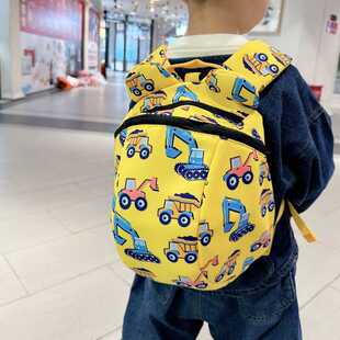 幼儿园书包3岁牵引绳儿童外出小背包可爱卡通挖掘机宝宝包包出游