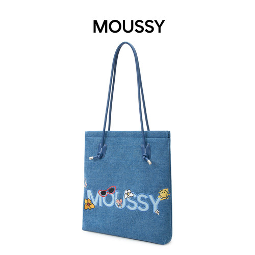 Moussyxsmiley大容量牛仔帆布托特包大学生单肩通勤上课包购物袋
