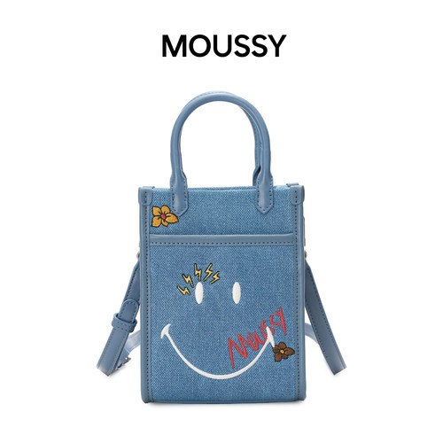 MoussyxSmiley牛仔帆布手机包小斜挎包包迷你女包