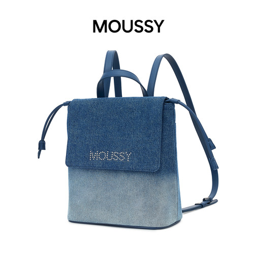 Moussy女牛仔帆布小双肩背包高级感通勤包旅行外出小背包