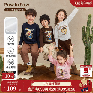 索罗娜 男女童长袖 PawinPaw卡通小熊童装 新款 圆领T恤 25年秋季