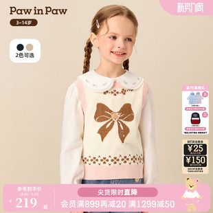 PawinPaw卡通小熊童装 女童毛织马甲背心叠穿学院风 25年秋冬新款