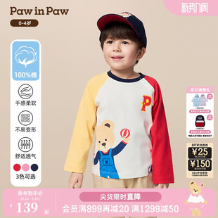 新款 25年秋季 PawinPaw卡通小熊童装 男女宝宝撞色T恤 商场同款