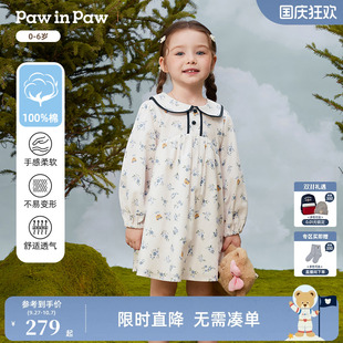 PawinPaw卡通小熊童裝 新款 女寶寶A字版 純棉小碎花連衣裙 25年秋季