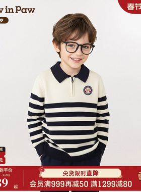 【商场同款】PawinPaw卡通小熊童装25年冬季新款男童翻领毛衣柔软