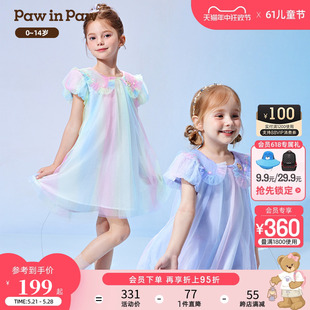 夏季 PawinPaw卡通小熊童装 新款 女童网纱连衣裙洋气甜美公主纱裙
