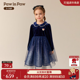 新款 25年冬季 PawinPaw卡通小熊童装 女童网纱连衣裙 商场同款