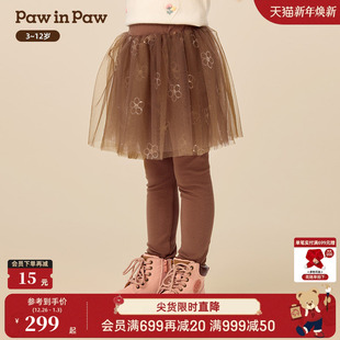 新款 25年冬季 PawinPaw卡通小熊童装 女童网纱打底裤 商场同款