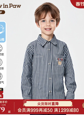 【商场同款】PawinPaw卡通小熊童装25年秋季新款男童格子衬衫