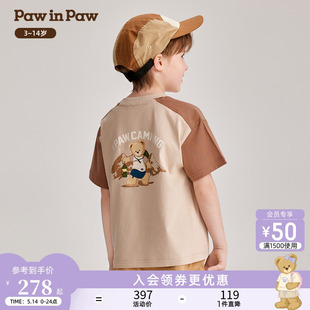 T恤时尚 PawinPaw卡通小熊童装 新男童撞色拼接儿童短袖 2024年夏季