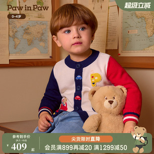 26年新款 抗静电 PawinPaw卡通小熊童装 毛衣 男宝宝儿童针织开衫