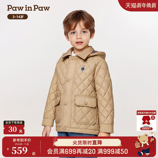 新款 25年冬季 PawinPaw卡通小熊童装 男童学院风棉服 商场同款