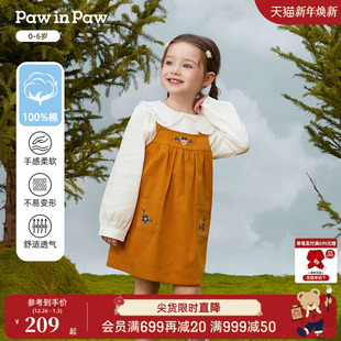 女宝宝甜美舒适直筒背带连衣裙 新款 PawinPaw卡通小熊童装 25年秋季