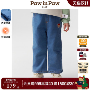 休闲裤 PawinPaw卡通小熊童装 秋冬女宝宝加绒牛仔喇叭裤