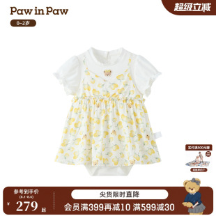 PawinPaw卡通小熊童装 女宝宝爬服裙气质甜美 25年春季 新款