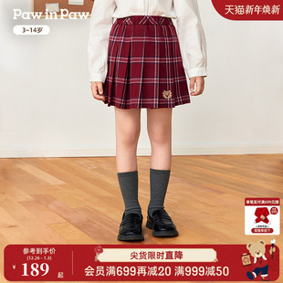 女童格子A字版 新款 型半裙学院风 25年秋季 PawinPaw卡通小熊童装