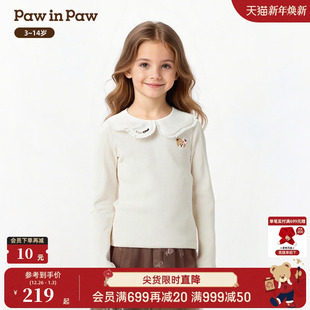 新款 25年冬季 PawinPaw卡通小熊童装 女童针织罗纹T恤 商场同款