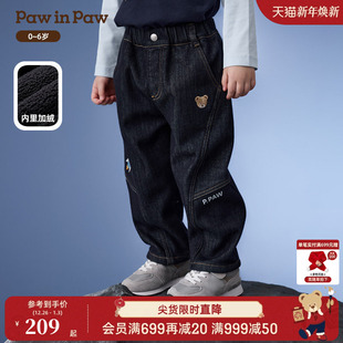 宽松舒适 男宝宝加绒休闲牛仔裤 PawinPaw卡通小熊童装 25年秋冬新款