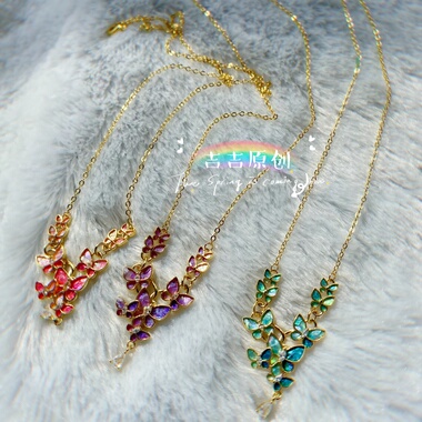 螺钿蝴蝶项链铜镀真金高保色锁骨链网红气质简约吊坠百搭渐变色