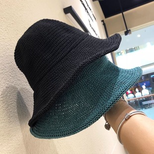ins糖果色线绒韩版遮阳渔夫帽子女黑色春夏秋款休闲百搭缕空盆帽