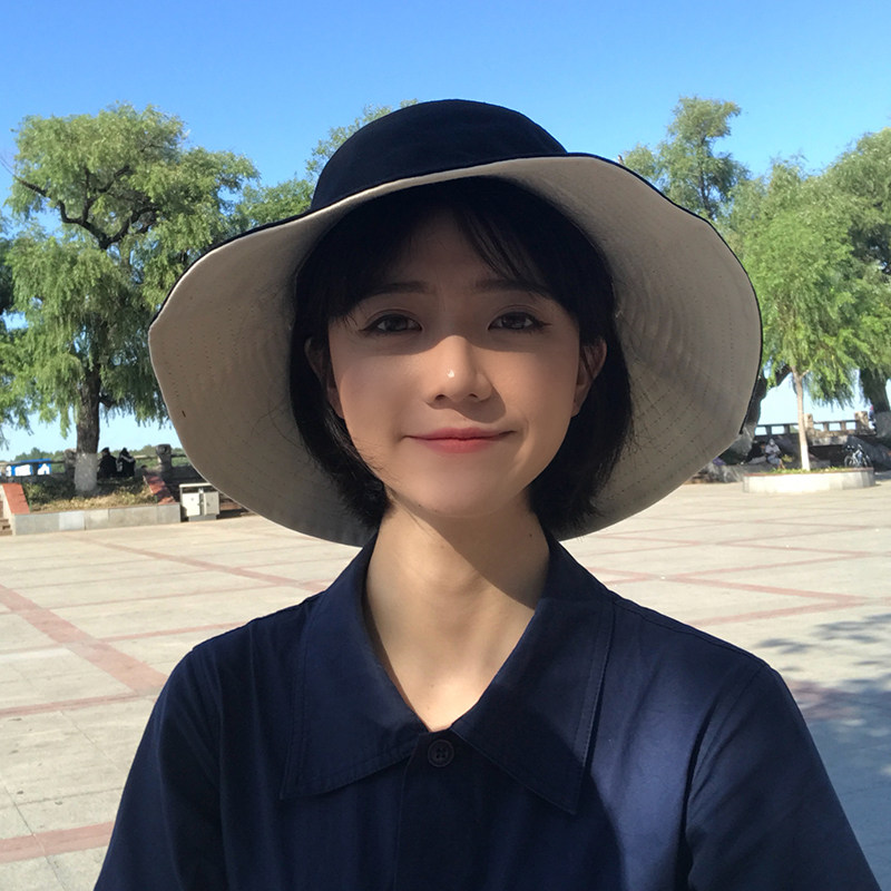 双面纯色冷淡风大檐盆帽遮阳防晒