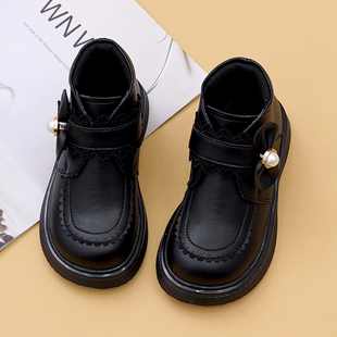 女童靴真皮短靴软底洋气女宝靴加绒洛丽塔公主棉靴子2025秋冬新款