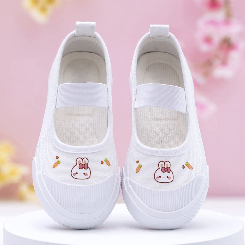 幼儿园小白鞋室内表演鞋女童布鞋百搭软底女宝帆布鞋小学生演出鞋