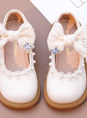 女童皮鞋公主鞋单鞋黑色软底百搭刺绣小香风小皮鞋女宝鞋2025新款