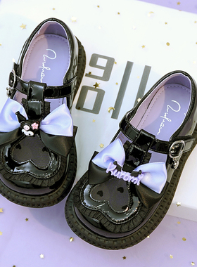 女童皮鞋公主鞋单鞋春夏季黑色软底百搭儿童库洛米小皮鞋蝴蝶结