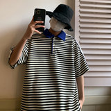 夏装上新撞色翻领Polo衫条纹拼接T恤珠地料短袖T23P45，男装T恤，电商A458A