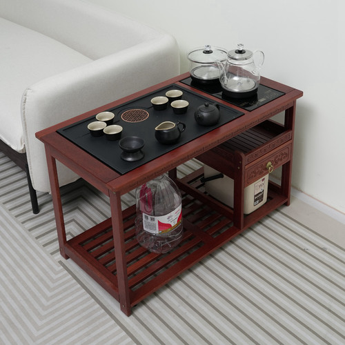 红檀木移动带轮茶车沙发茶边柜
