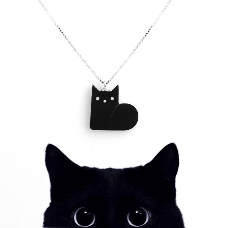 奇巧人新品原创手工项链檀木纯银猫咪锁骨链猫奴吊坠生日礼物包邮