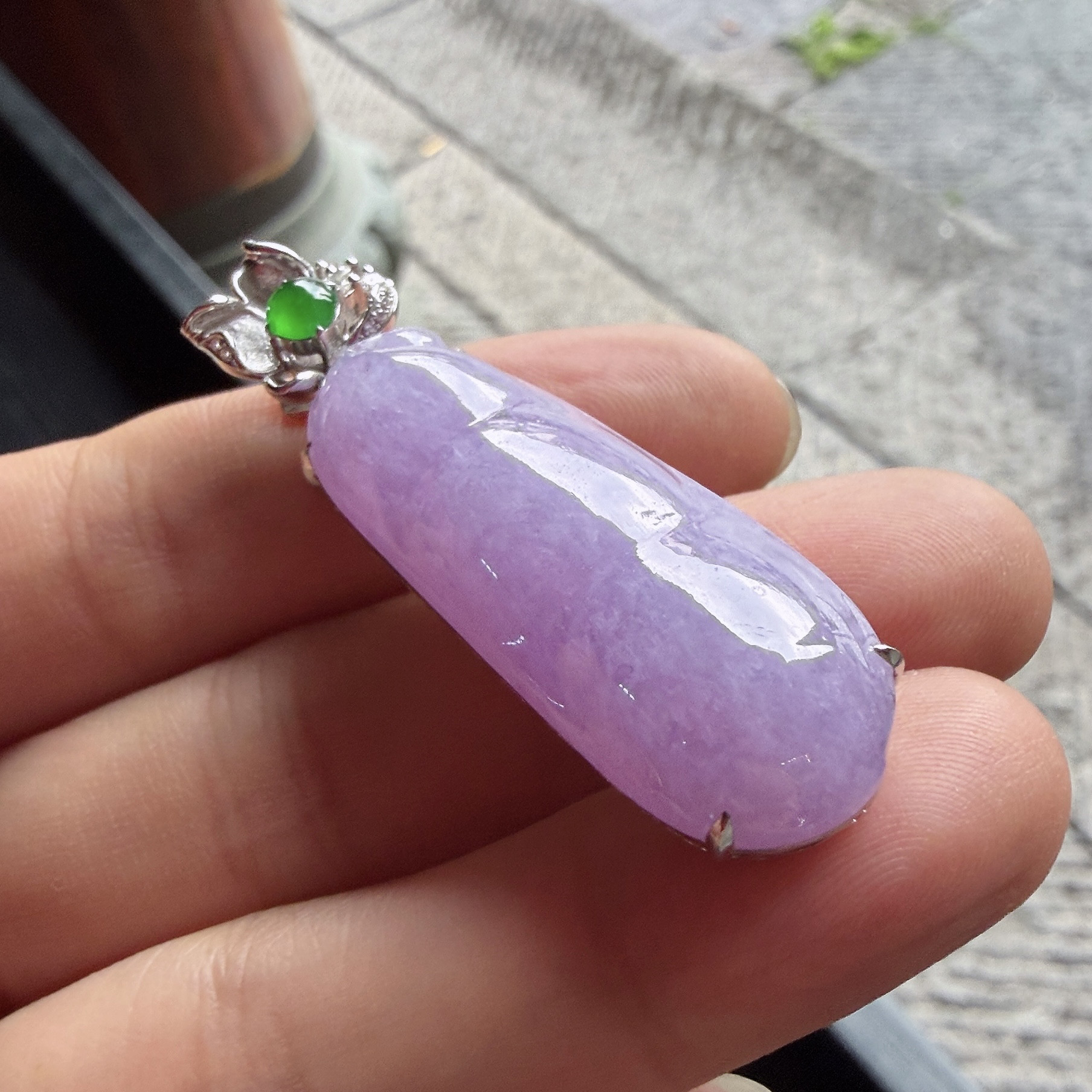 2026天然缅甸翡翠A货水润紫罗兰福豆吊坠18k金镶嵌0418GM103