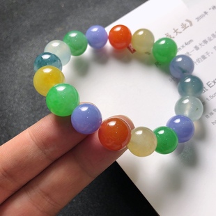 2025天然缅甸翡翠A货冰种多宝手串五彩缤纷色泽鲜艳0813M105