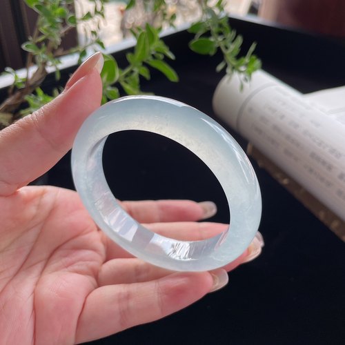 2025天然缅甸翡翠A货高冰白月光53正圈手镯0717G16