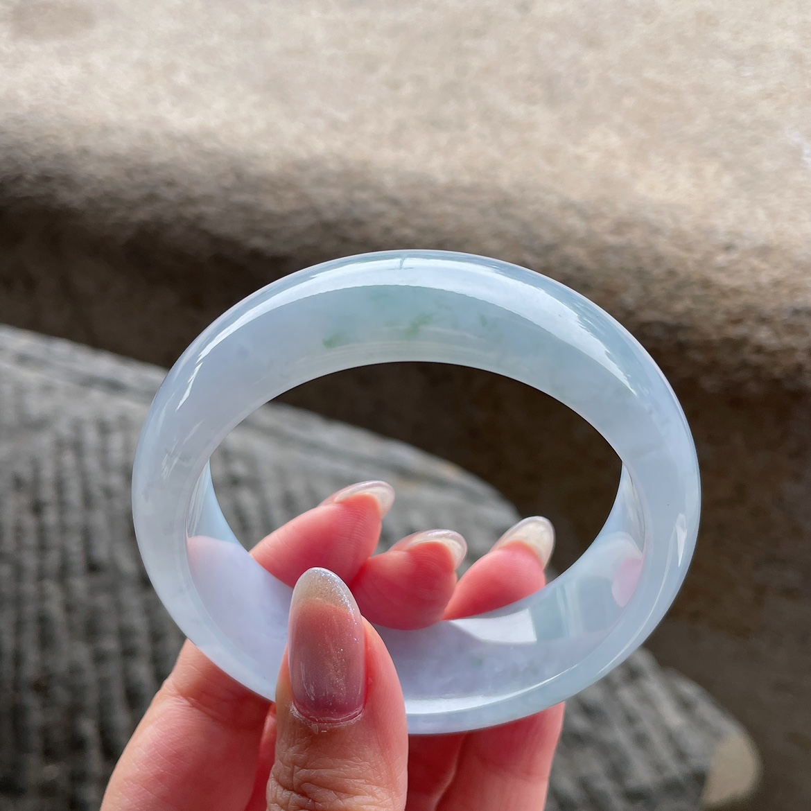 2025天然缅甸翡翠A货冰润淡紫飘花正圈手镯59圈轮胎宽版1120E5