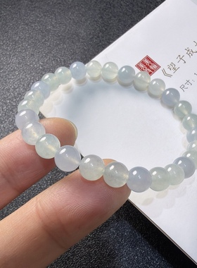 2026天然缅甸翡翠A货冰种白冰圆珠手链手串卡6mm 0108HX103