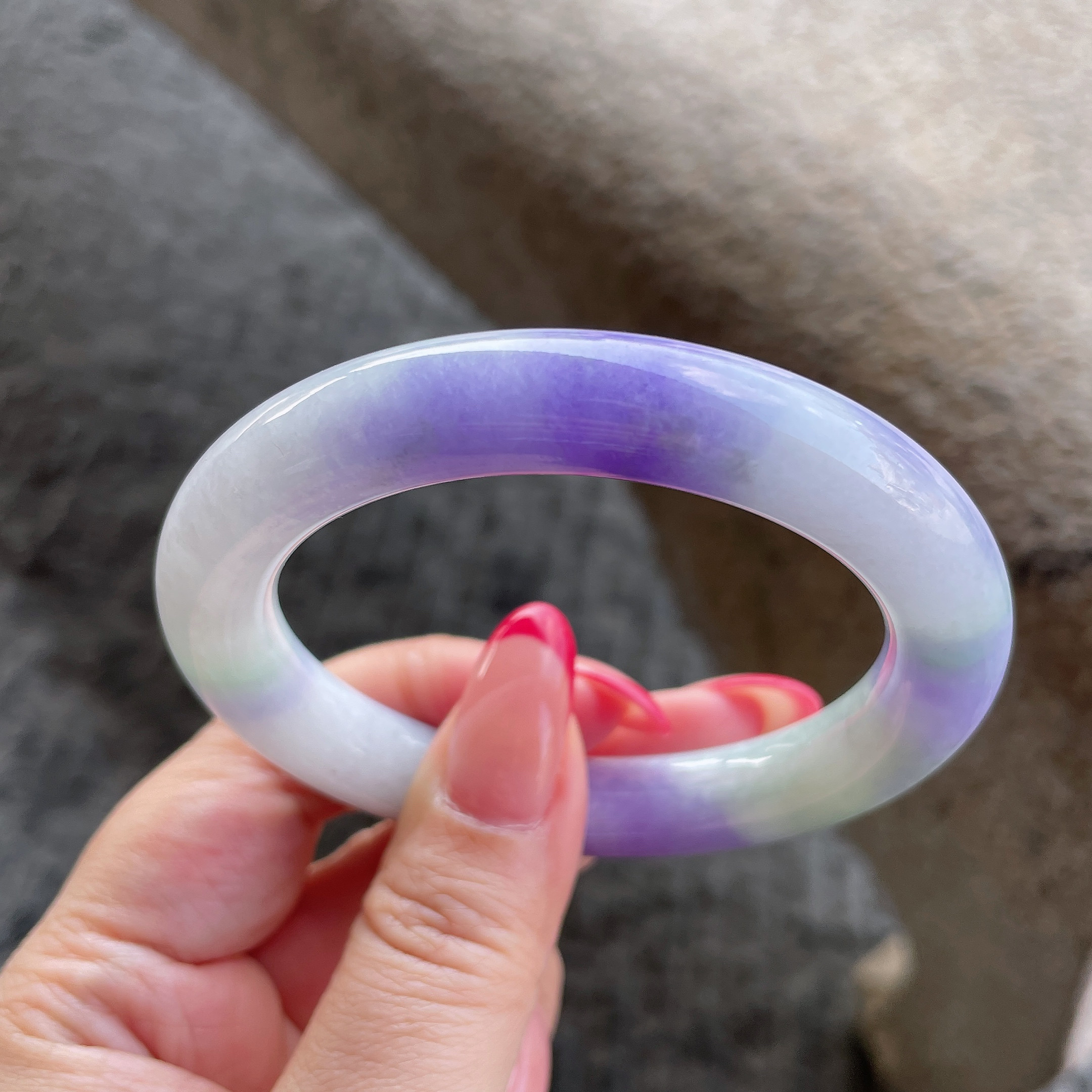 2026天然缅甸翡翠A货糯种紫罗兰圆条手镯55圈玉镯0319E11