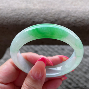 2026天然缅甸翡翠A货糯冰飘绿正圈手镯54圈口0324E2