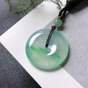 2025天然缅甸翡翠A货冰种飘绿平安扣吊坠挂件0331M108