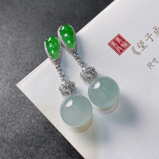 2025天然缅甸翡翠A货冰种圆珠耳坠18k金镶嵌1028M111