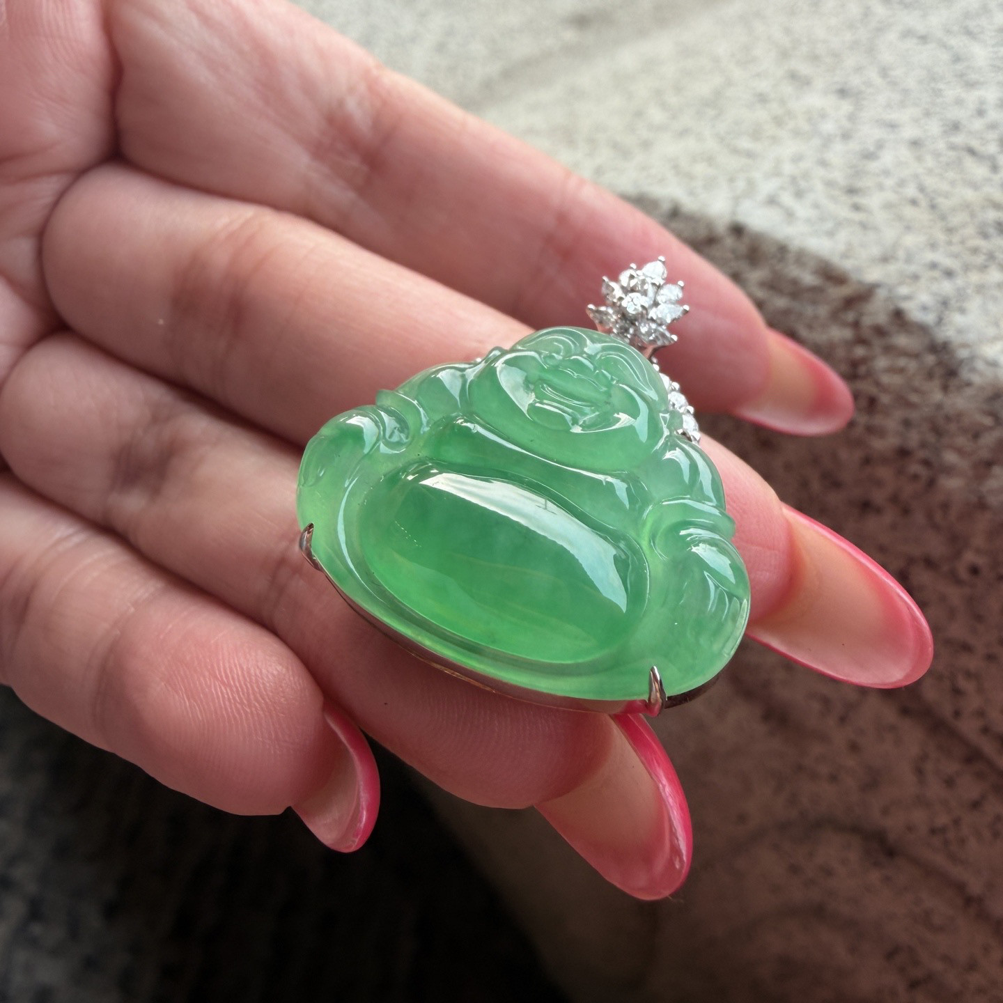 2026天然缅甸翡翠A货冰种满绿佛公吊坠18K金镶嵌0412M101