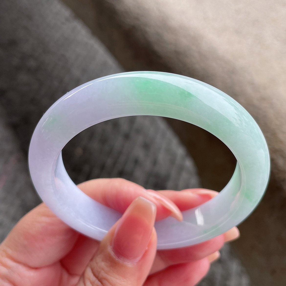 2026天然缅甸翡翠A货细糯紫罗兰飘绿正圈手镯54圈1230Q7