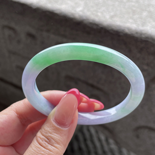 2026天然缅甸翡翠A货糯种春彩贵妃手镯54圈口0325P4