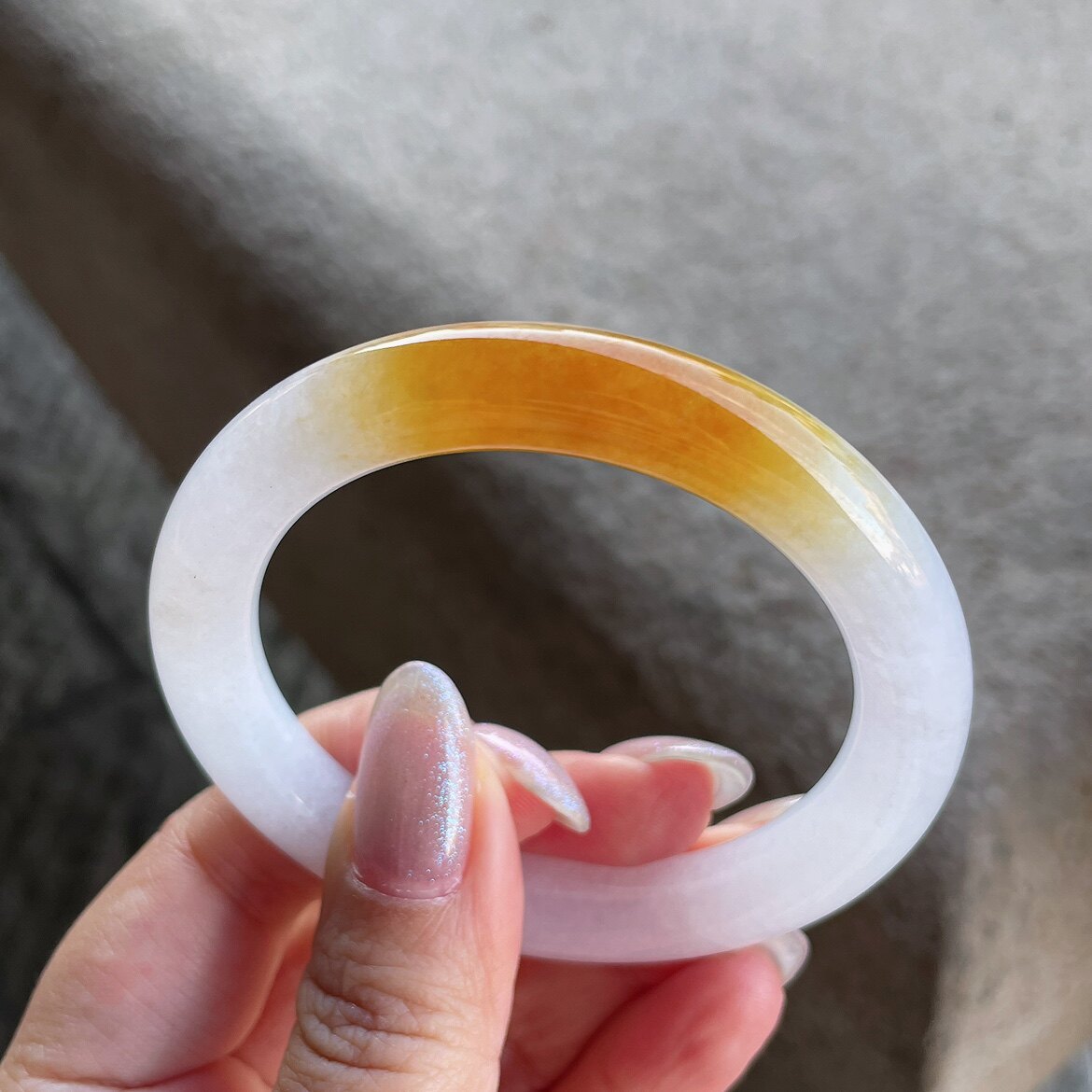 2025天然缅甸翡翠A货冰种牛奶底黄翡圆条手镯52圈1125E20