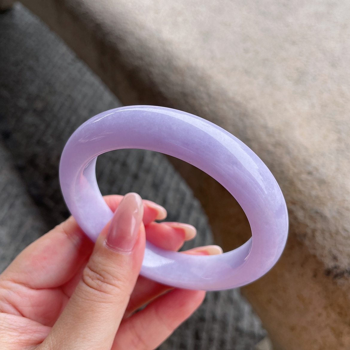 2025天然缅甸翡翠A货糯种紫罗兰正圈手镯60圈口1030G3