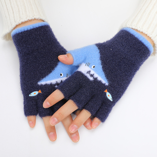 儿童半指手套冬季保暖可爱小孩中大童男孩女童小学生露指手套新款
