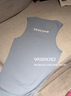 WUBAIZI ｜街头美式复古印花天蓝色吊带背心女休闲显瘦内搭25837