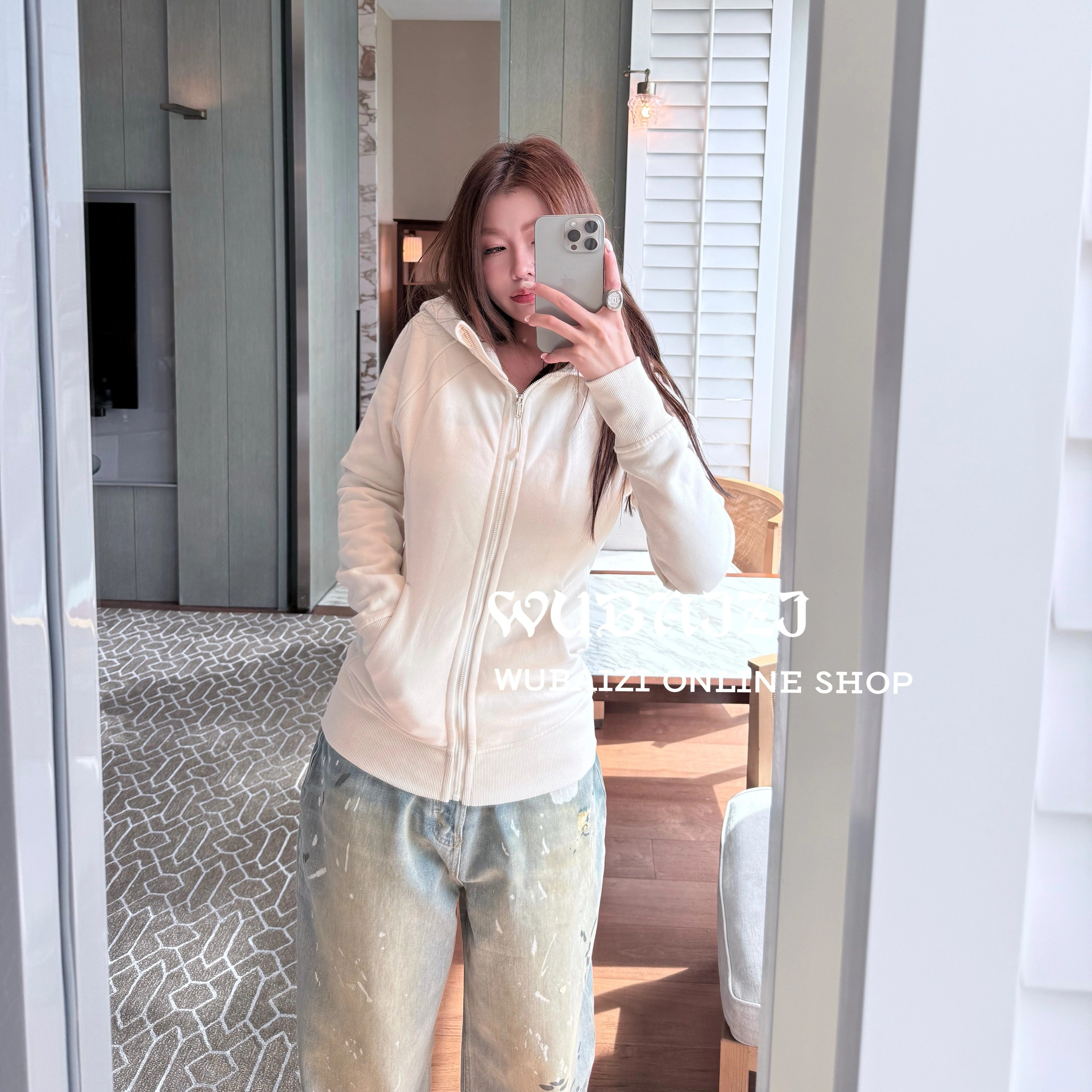 WUBAIZI｜连帽卫衣外套女纯色修身显瘦长袖瑜伽上衣W25831